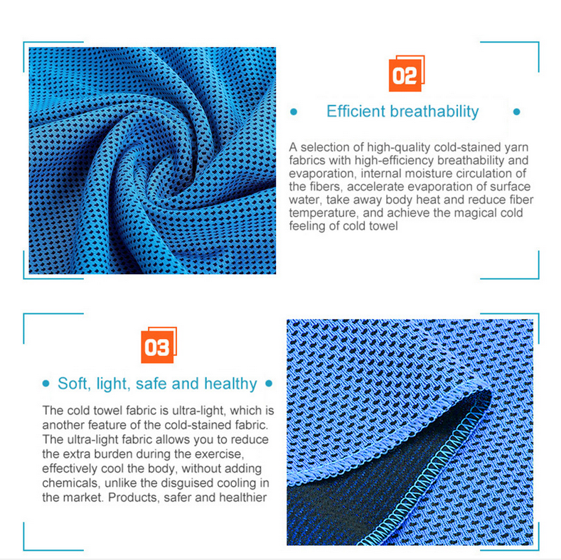 SPORX X Dry Double Layer Cooling Towel Royal Blue/Grey Maximum Instant Cooling UPF 50 Sun Protection, Yoga, Golf, Gym, Neck, Workout
