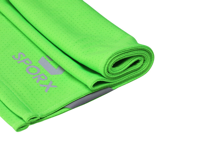 SPORX X Cool Double Layer Cooling Towel Hi Vis Green Maximum Instant Cooling, UPF 50 Sun Protection, Yoga, Golf, Gym, Neck, Workout