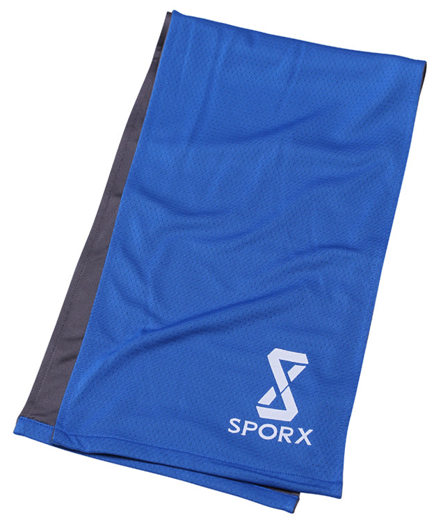 SPORX X Dry Double Layer Cooling Towel Royal Blue/Grey Maximum Instant Cooling UPF 50 Sun Protection, Yoga, Golf, Gym, Neck, Workout