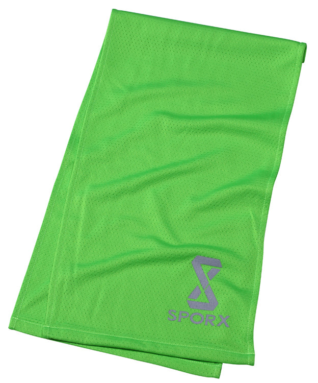 SPORX X Cool Double Layer Cooling Towel Hi Vis Green Maximum Instant Cooling, UPF 50 Sun Protection, Yoga, Golf, Gym, Neck, Workout